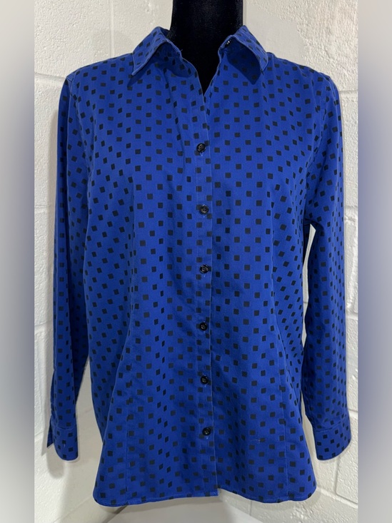 Chico's Tops - Chico’s Sz 2 Blue Black Geometric Square Print Button Down Shirt Blouse L/12